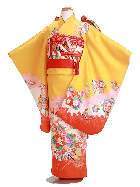 七五三 レンタル 女の子/5〜7歳 七五三着物 7歳 七五三着物7歳 黄赤色/花車・つづみ 卒園式 結婚式 NT-117|七五三レンタル-女の子