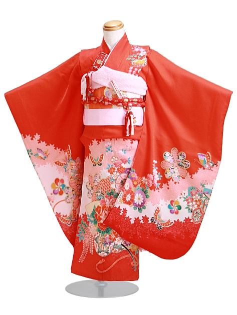 七五三 レンタル 女の子/5〜7歳 七五三着物 7歳 七五三着物7歳 赤ピンク色/花・蝶・松 卒園式 結婚式 NT-118|七五三レンタル-女の子