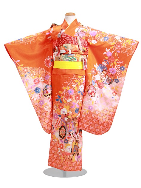 七五三 レンタル 女の子/5〜7歳 七五三着物 7歳 七五三着物7歳 朱色/御所車 卒園式 結婚式 NT-120|七五三レンタル-女の子
