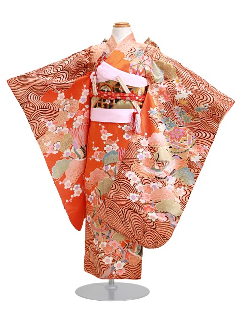 七五三 レンタル 女の子/5〜7歳 七五三着物 7歳 七五三着物7歳 朱色/鶴てまり 卒園式 結婚式 NT-122|七五三レンタル-女の子