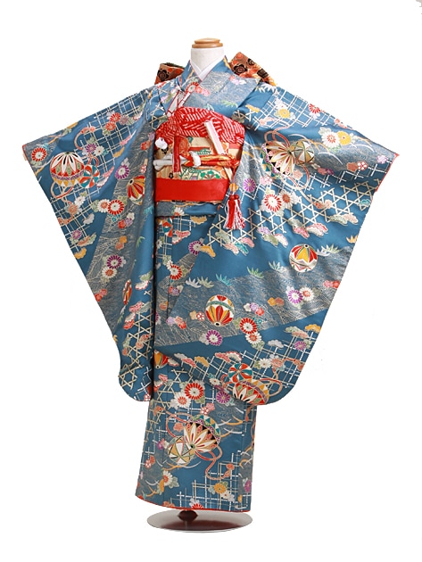 七五三 レンタル 女の子/5〜7歳 七五三着物 7歳 七五三着物7歳 グレーブルー色/手まり 卒園式 結婚式 NT-129|七五三レンタル-女の子