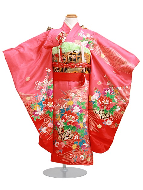 七五三 レンタル 女の子/5〜7歳 七五三着物 7歳 七五三着物7歳 赤ピンク色/花車・花かご 卒園式 結婚式 NT-136|七五三レンタル-女の子