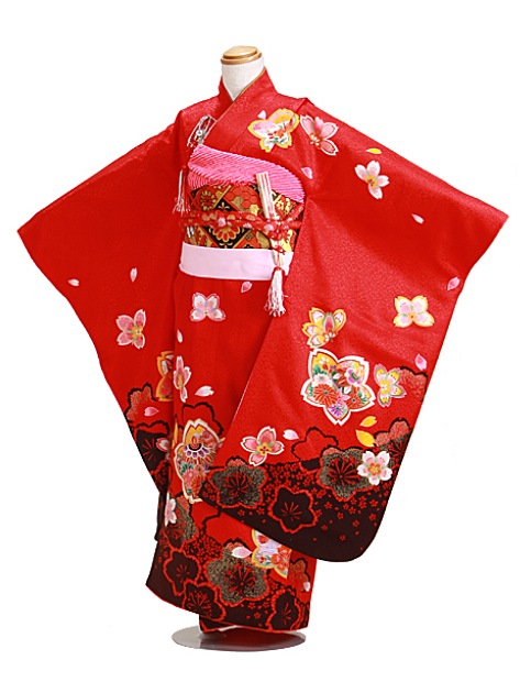 七五三 レンタル 女の子/5〜7歳 七五三着物 7歳 七五三着物7歳 赤色/花 卒園式 結婚式 NT-142|七五三レンタル-女の子