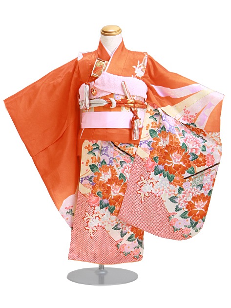 七五三 レンタル 女の子/5〜7歳 七五三着物 7歳 七五三着物7歳 朱色/ぼたん 卒園式 結婚式 NT-103|七五三レンタル-女の子