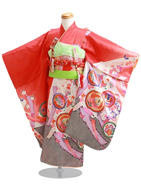 七五三 レンタル 女の子/5〜7歳 七五三着物 7歳 七五三着物7歳 赤色/たんざく小紋 卒園式 結婚式 NT-104|七五三レンタル-女の子