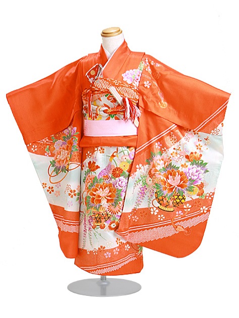 七五三 レンタル 女の子/5〜7歳 七五三着物 7歳 七五三着物7歳 朱色/花かご 卒園式 結婚式 NT-112|七五三レンタル-女の子