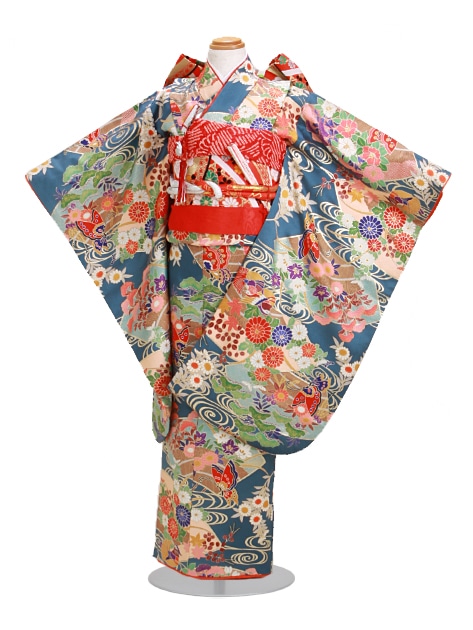 七五三 レンタル 女の子/5〜7歳 七五三着物 7歳 七五三着物7歳 グレーブルー色/蝶・おしどり 卒園式 結婚式 NT-127|七五三レンタル-女の子