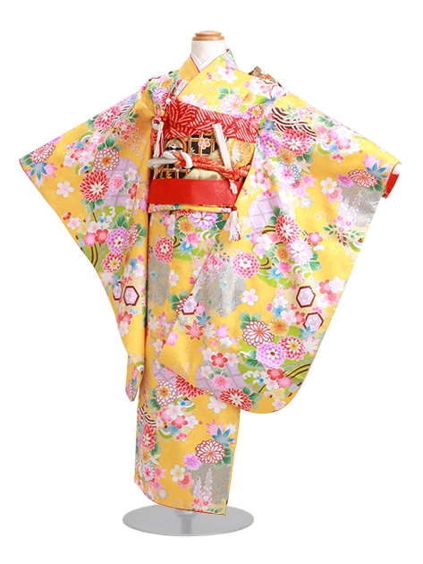 【紫式部】七五三 レンタル 女の子/5〜7歳 七五三着物 7歳 七五三着物7歳 黄色/花 卒園式 結婚式 NT-601|七五三レンタル-女の子