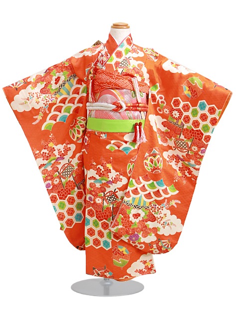 七五三 レンタル 女の子/5〜7歳 七五三着物 7歳 七五三着物7歳 朱色/てまり 卒園式 結婚式 NT-オ|七五三レンタル-女の子