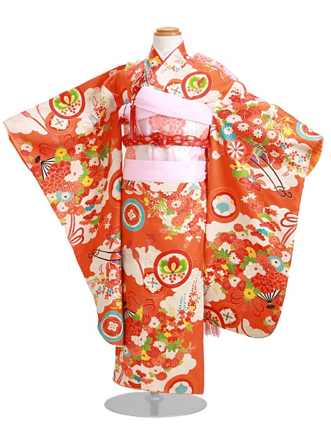 七五三 レンタル 女の子/5〜7歳 七五三着物 7歳 七五三着物7歳 朱色/花車 卒園式 結婚式 NT-ル|七五三レンタル-女の子