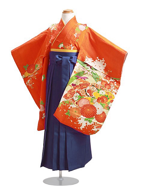 袴 レンタル 女の子/5〜7歳 七五三着物 7歳 七五三着物7歳 朱色・紺色/花扇 卒園式 結婚式 NT-ト