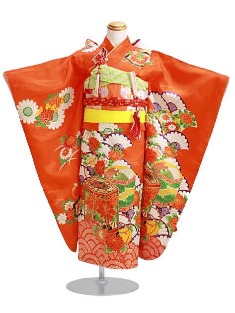 七五三 レンタル 女の子/5〜7歳 七五三着物 7歳 七五三着物7歳 朱色/青海菊・宝箱 卒園式 結婚式 NT-ニ|七五三レンタル-女の子