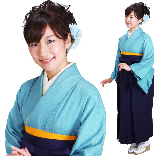 卒業式 袴 レンタル 濃ブルー色 無地 身長〜158cm,7号〜13号 NT-muji74|先生方にお勧め（色無地＆はかま）|卒業式 女性袴レンタル