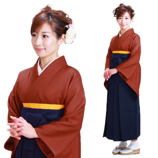 卒業式 袴 レンタル レンガ色 身長〜160cm,7号〜13号 NT-muji75|先生方にお勧め（色無地＆はかま）|卒業式 女性袴レンタル