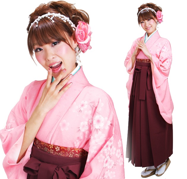 卒業式 袴 レンタル ピンク色 桜吹雪 花柄色 身長～170cm,7号～13号 NT