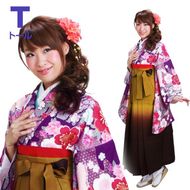 卒業式 袴 レンタル 紫色 桜 市松 チェック 身長〜173cm,7号〜13号 NT-296|卒業式 女性袴レンタル