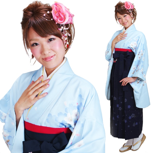 卒業式 袴 レンタル ブルー色 桜重ね 身長～173cm,7号～13号 NT-272