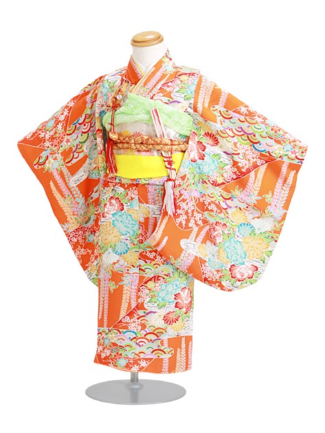 七五三 レンタル 女の子/3歳 七五三着物 朱色/花〔身長：92cm,94cm〕卒園式 結婚式 NT-313|七五三レンタル-女の子