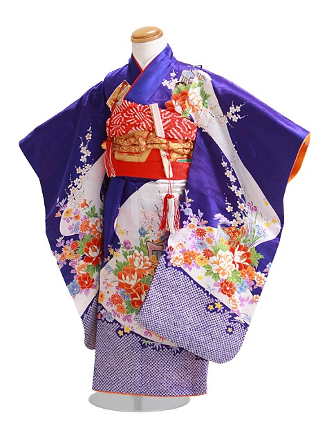 七五三 レンタル 女の子/3歳 七五三着物 紺色/花・御所車〔身長：96cm,98cm〕卒園式 結婚式 NT-319|七五三レンタル-女の子