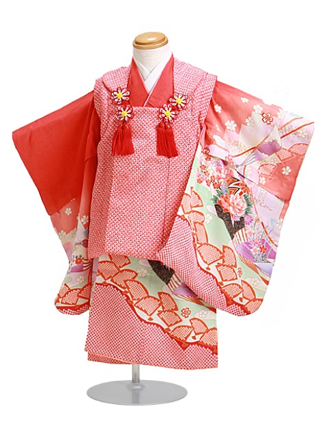 七五三 被布セット レンタル 女の子 3歳 赤色/花扇〔身長：84cm,86cm〕 卒園式 結婚式 NT-324-s17|七五三レンタル-女の子