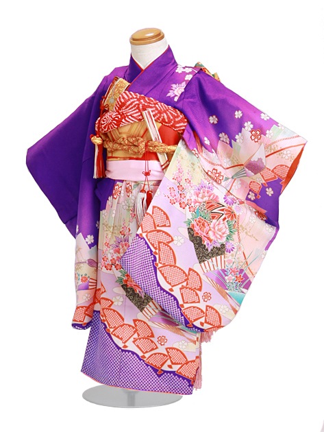 七五三 レンタル 女の子/3歳 七五三着物 紫色/扇〔身長：92cm,94cm〕卒園式 結婚式 NT-326|七五三レンタル-女の子
