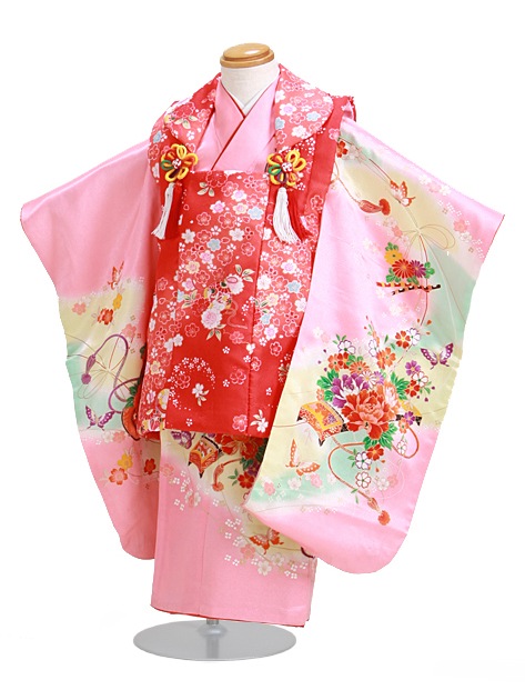七五三 被布セット レンタル 女の子 3歳 ピンク色/小花つづみ〔身長：90cm,92cm〕 卒園式 結婚式 NT-333-18|七五三レンタル-女の子