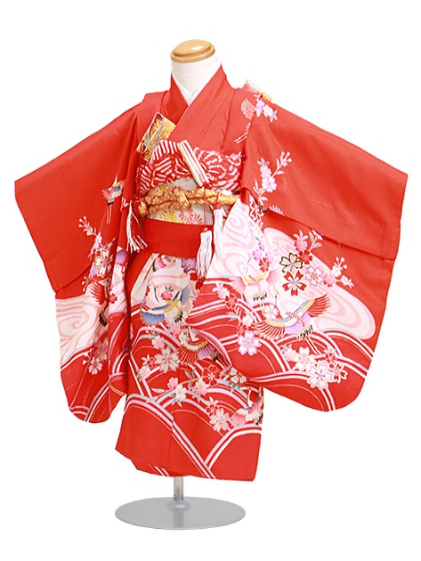 七五三 レンタル 女の子/3歳 七五三着物 赤色/鶴・花〔身長：84cm,86cm〕卒園式 結婚式 NT-342|七五三レンタル-女の子