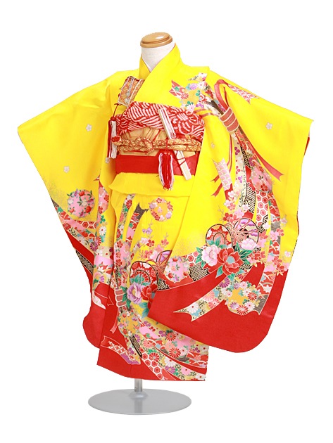 七五三 レンタル 女の子/3歳 七五三着物 黄色/つづみ熨斗〔身長：92cm,94cm〕卒園式 結婚式 NT-345|七五三レンタル-女の子