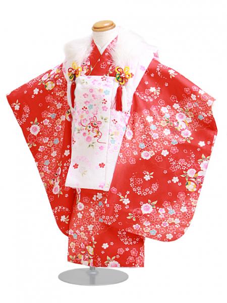 七五三 被布セット レンタル 女の子 3歳 赤色/桜まり〔身長：92cm,94cm〕 卒園式 結婚式 NT-353-16|七五三レンタル-女の子