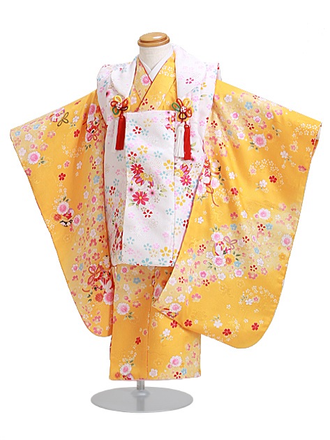 七五三 被布セット レンタル 女の子 3歳 黄色/桜まり〔身長：94cm,96cm〕 卒園式 結婚式 NT-355-15|七五三レンタル-女の子