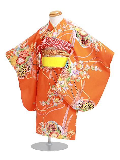 七五三 レンタル 女の子/3歳 七五三着物 朱色/花車〔身長：86cm,88cm〕卒園式 結婚式 NT-311|七五三レンタル-女の子