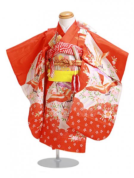 七五三 レンタル 女の子/3歳 七五三着物 朱色/鶴〔身長：84cm〕卒園式 結婚式 NT-322|七五三レンタル-女の子