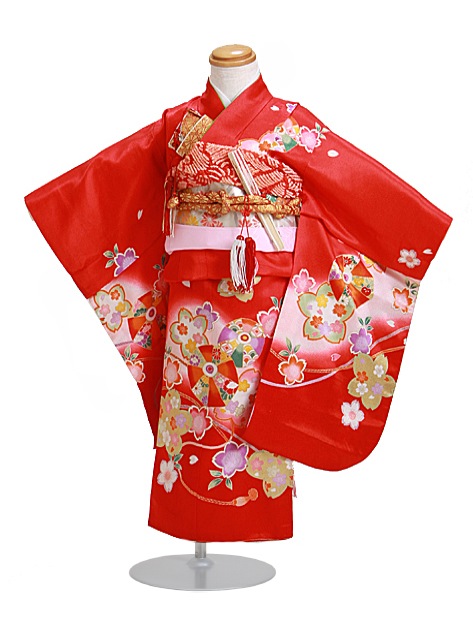 七五三 レンタル 女の子/3歳 七五三着物 赤色/てまり・桜〔身長：92cm,94cm〕卒園式 結婚式 NT-351|七五三レンタル-女の子