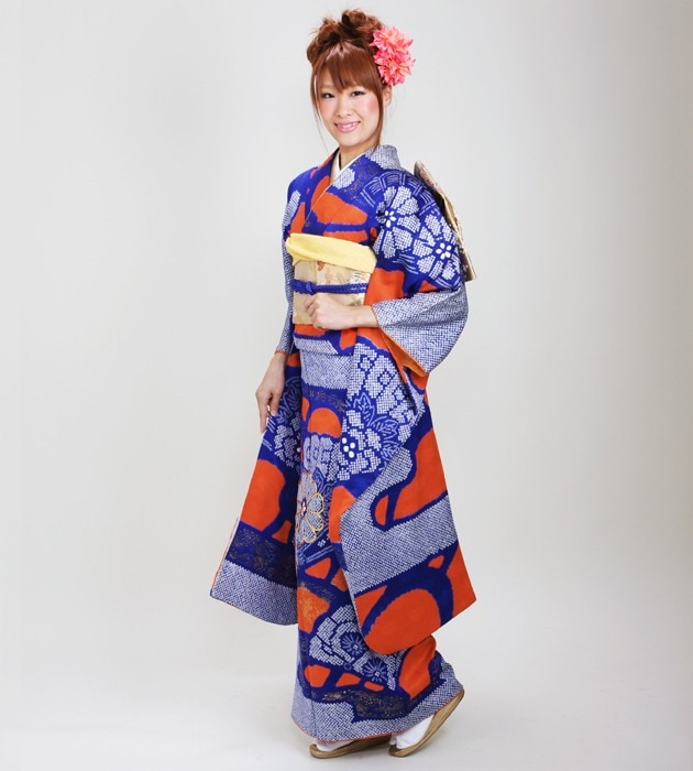 501aju51◎振袖＆袋帯 総絞り 群青色 成人式 結婚式 十三参り◎