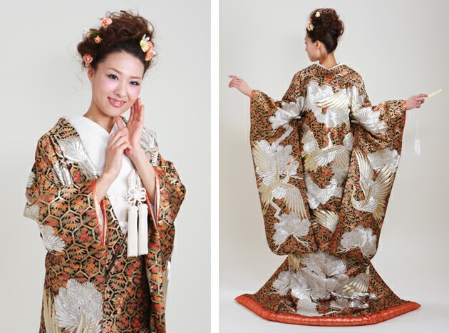 昔の花嫁衣裳　飾り用 色打掛レンタル 黒＆ゴールド色/佐賀錦地黒 NT-805 | 色打掛