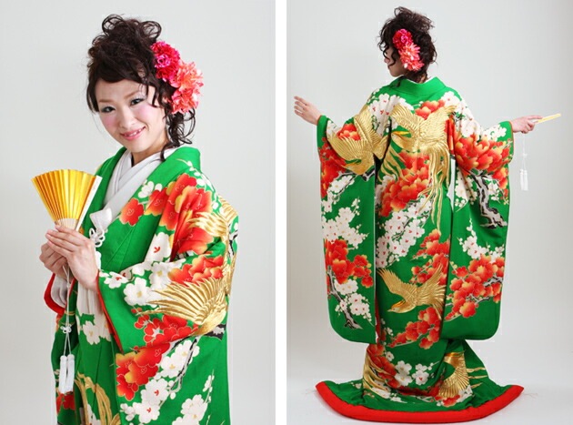 色打掛レンタル 緑色/緑ちりめん NT-120 | 色打掛レンタル