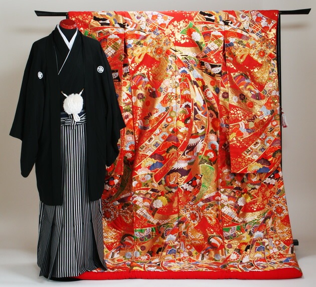 色打掛レンタル 赤色/本唐織束熨斗紋 NT-822 | 色打掛レンタル