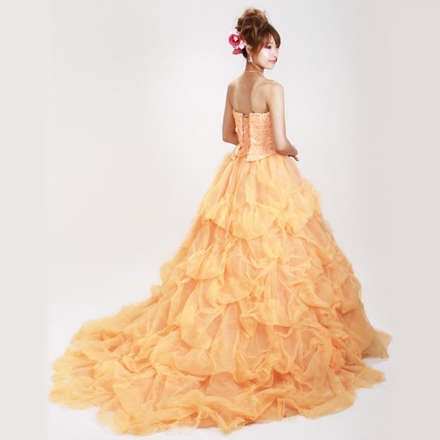 カラードレス レンタル 7号-9号 プリンセスライン オレンジ 7309