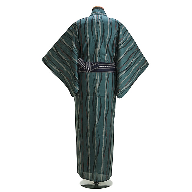 新品　浴衣セット(帯・下駄)　よろけ縞　フリーサイズ 浴衣 レディース セット 3点 ( ゆかた 帯 下駄 ) 綿麻 生成り