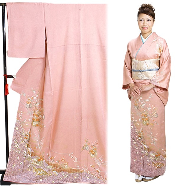 訪問着　フルセット　着物　正絹　刺繍美　桃色はんなり　ロング丈　J8 訪問着 フルセット 着物 正絹 刺繍美 桃色はんなり ロング丈 J8 - メルカリ