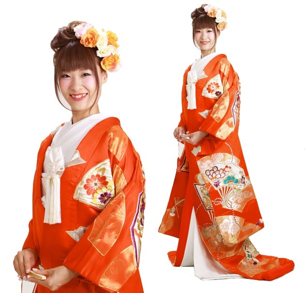 色打掛レンタル 赤色/扇面に四季花 NT-96 | 色打掛レンタル | | 花嫁