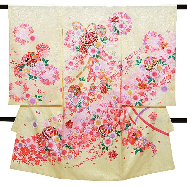 お宮参り レンタル 初着 産着 レンタル 女の子 黄色/まり・花