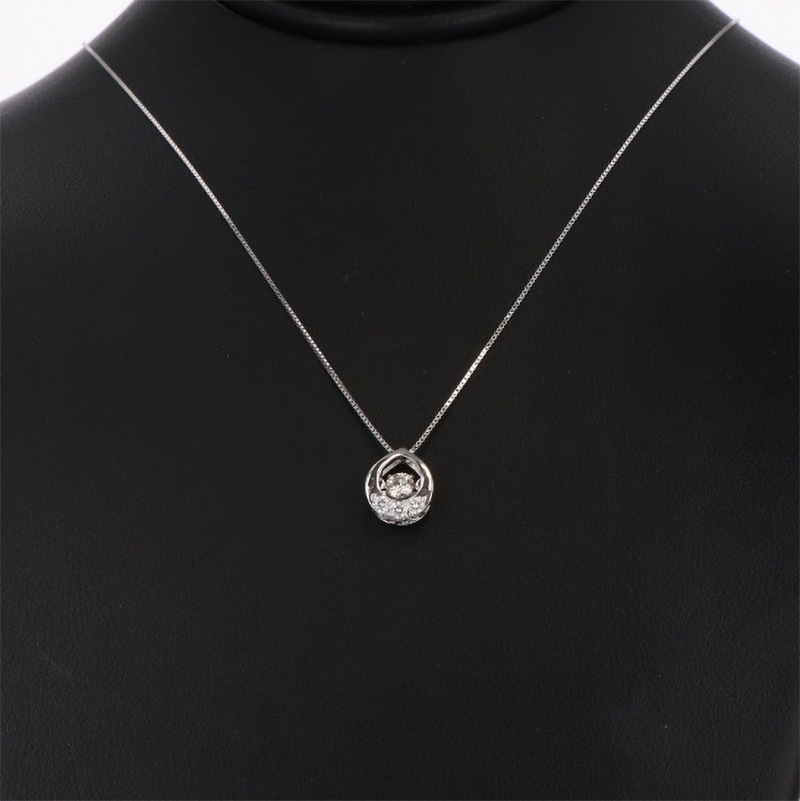 【Dancing Stone】 K18 WG ホワイトゴールド 0.2ct ダイヤモンド ネックレス 1125513004