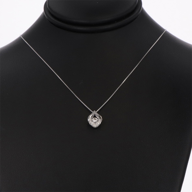 【Dancing Stone】 K10 WG ホワイトゴールド 0.1ct ダイヤモンド ネックレス 1136502415