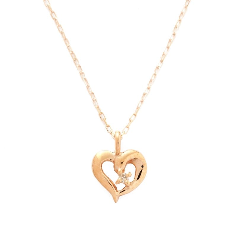 K10 PG ピンクゴールド 0.005ct ダイヤモンド ハート ネックレス 1136503776