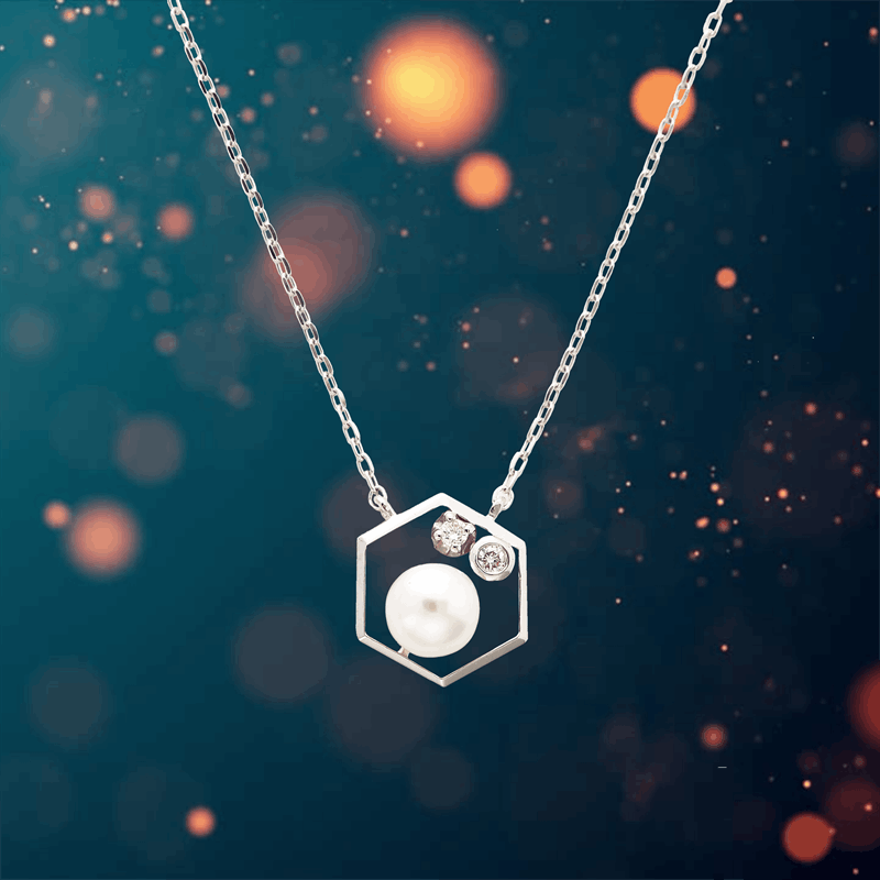 【Meteore】 K10 WG ホワイトゴールド あこや真珠 パール 0.014ct ダイヤモンド ネックレス 1136504145