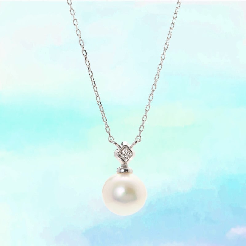 【One Wish】 PT プラチナ あこや真珠 パール 0.006ct ダイヤモンド ネックレス 1136504172