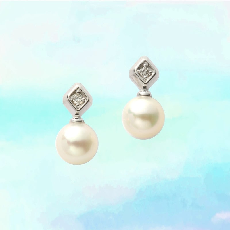【One Wish】 PT プラチナ あこや真珠 パール 0.012ct ダイヤモンド ピアス 1136504173