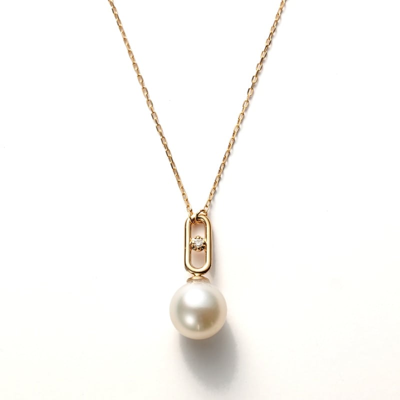 【One Wish】 K10 YG イエローゴールド あこや真珠 パール ダイヤモンド 0.006ct ネックレス 1136504282