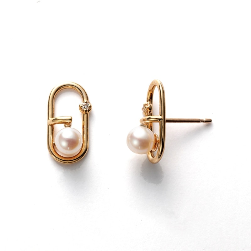 【OneWish】 K10 YG イエローゴールド あこや真珠 パール ダイヤモンド 0.012ct ピアス 1136504283